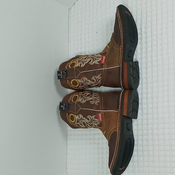 MauryUnisex Kids Square Toe Leather Cowboy Boots Longhorn Stitch Size 18.5 Brown - Picture 5 of 12